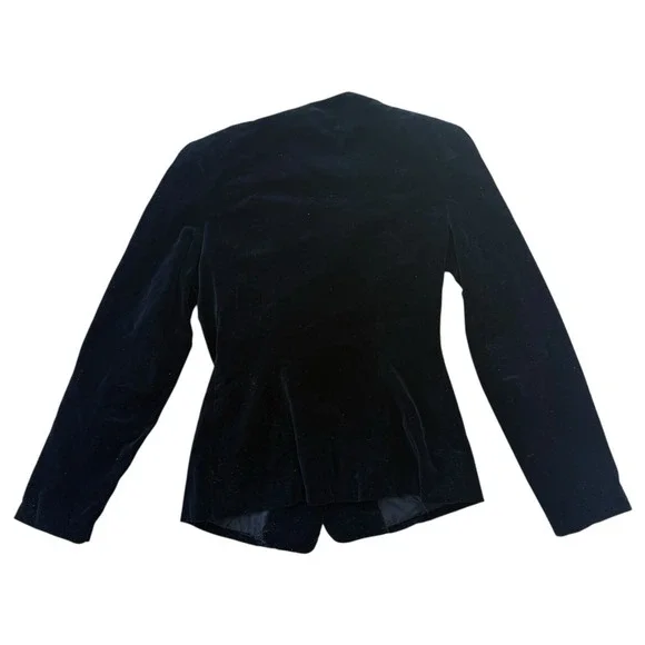 Vintage 1940s 1950s Black Velvet Jacket Real Fur Collar Button Front - Picture 4 of 9